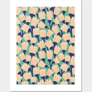 Happy blossom flower pattern in salmon and green Posters and Art